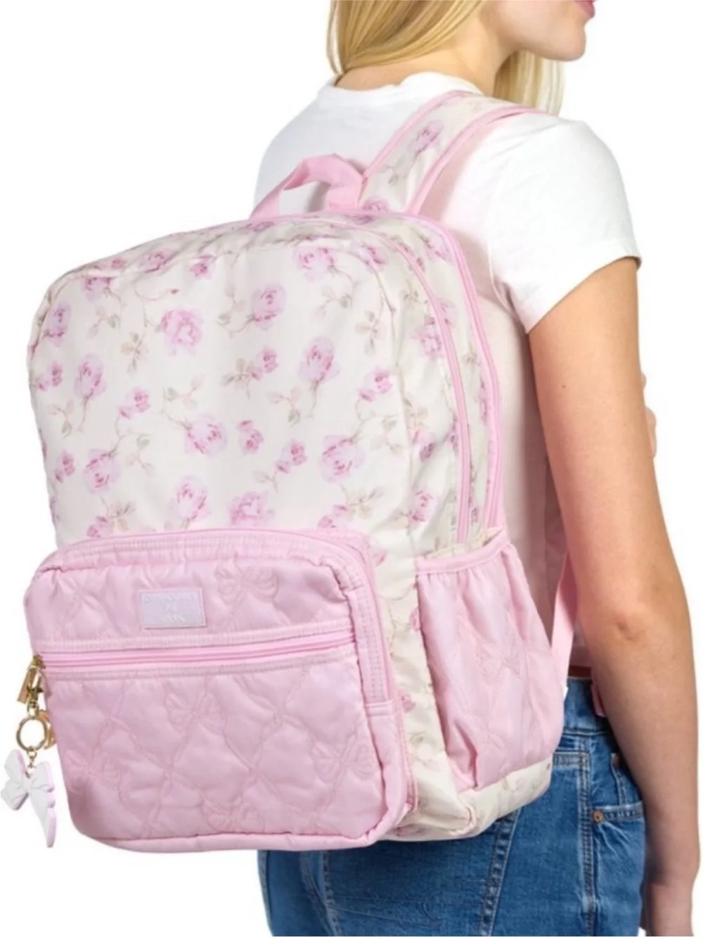 LoveShackFancy Pink and Cream Floral Kids Backpack